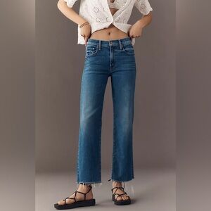 MOTHER Blue Cropped Straight-Leg Jeans